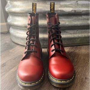 Cherry red Dr Martens 1460 smooth leather Airwave lace up boots.